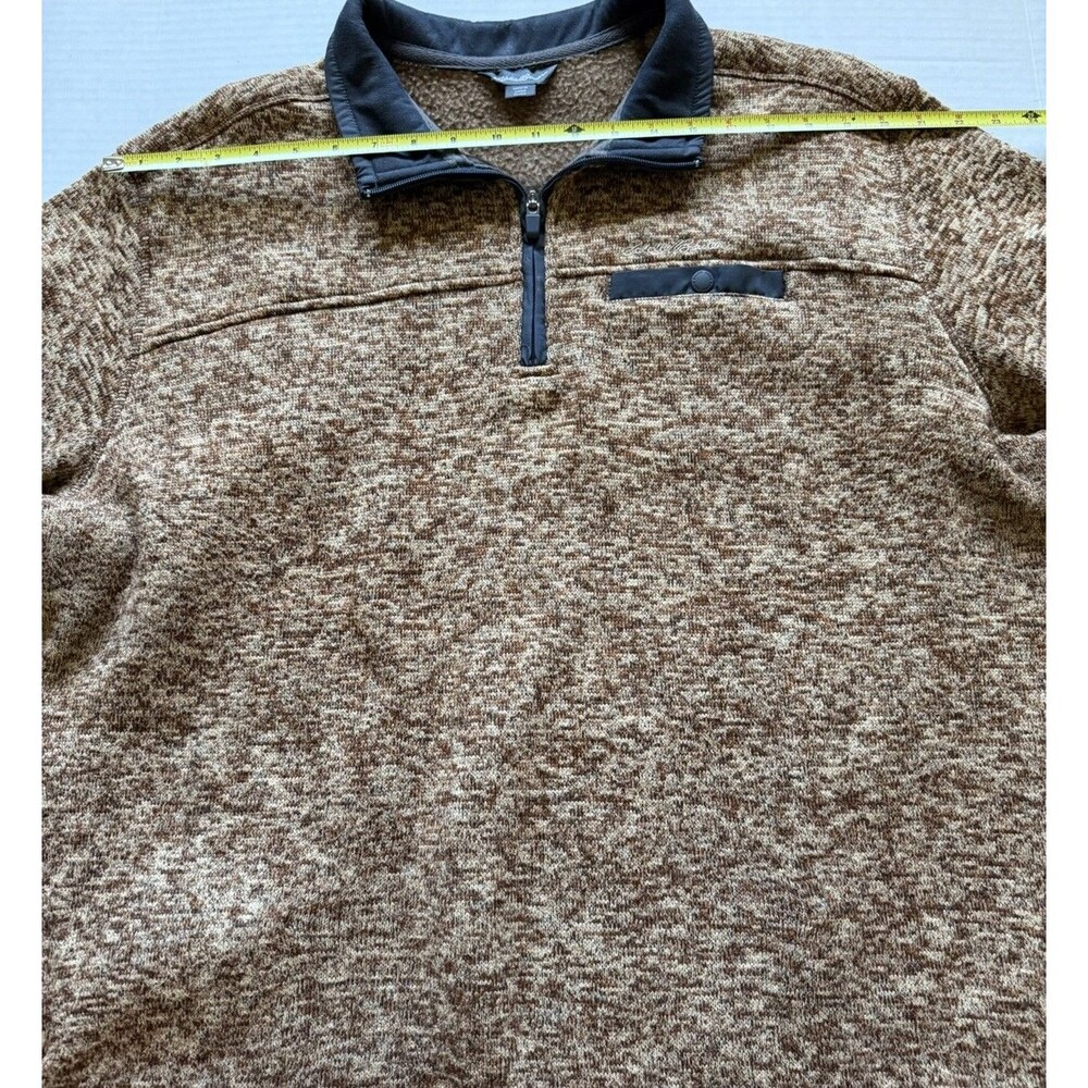 Eddie Bauer Quarter Zip Brown Heathered Fleece Sweater Men's Size XL - Picture 9 of 10